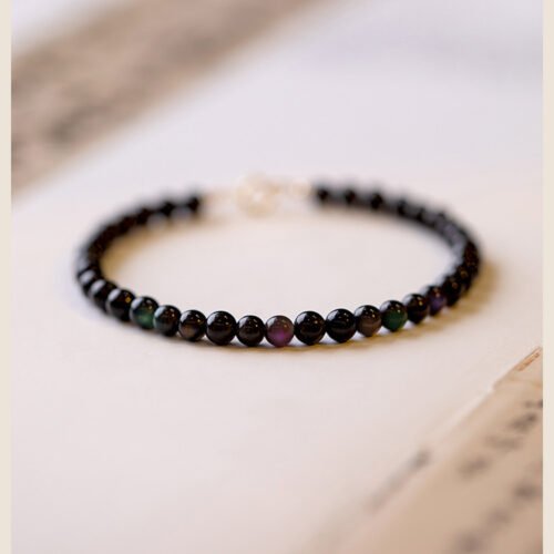 Natural obsidian bracelet for men and women, single circle hand beads for the year of the zodiac, retro style, personalized design to attract wealth and luck