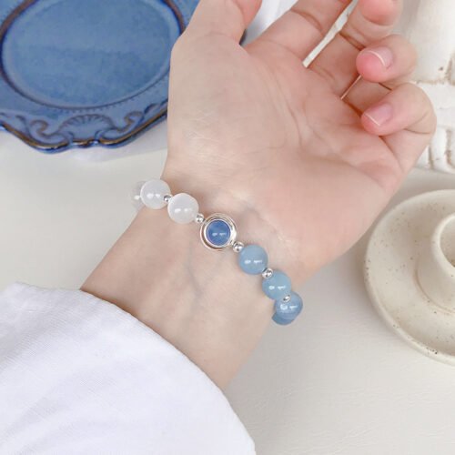 Natural crystal mineral raw stone aquamarine single circle beads bracelet for women fashion jewelry beads in stock