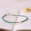 Fine 2mm natural raw stone unoptimized small turquoise bracelet for women single circle hand beads 14k gold cultural play autumn pearl