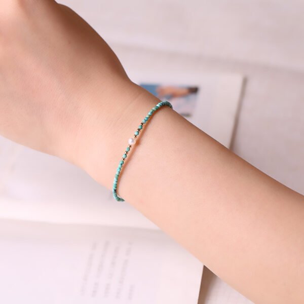 Fine 2mm natural raw stone unoptimized small turquoise bracelet for women single circle hand beads 14k gold cultural play autumn pearl