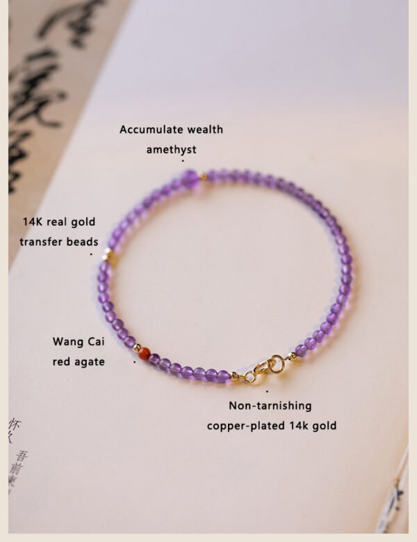 Fine 2m natural amethyst bracelet for women; small group design; light luxury vintage jewelry.