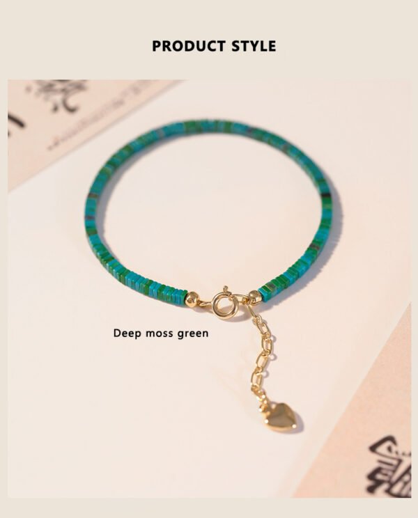 Exquisite green turquoise hand chain with a small group design, ancient square turquoise, fresh green jewelry.