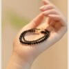 Natural obsidian bracelet for men and women, single circle hand beads for the year of the zodiac, retro style, personalized design to attract wealth and luck