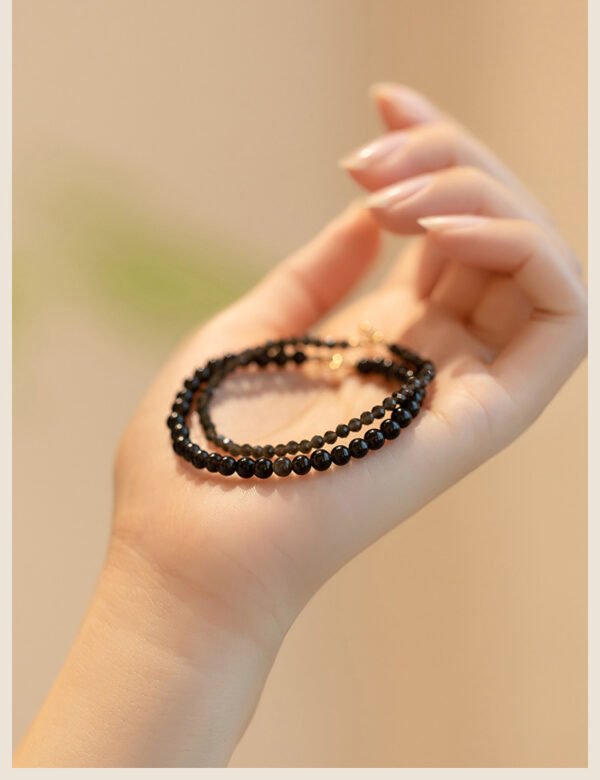 Natural obsidian bracelet for men and women, single circle hand beads for the year of the zodiac, retro style, personalized design to attract wealth and luck