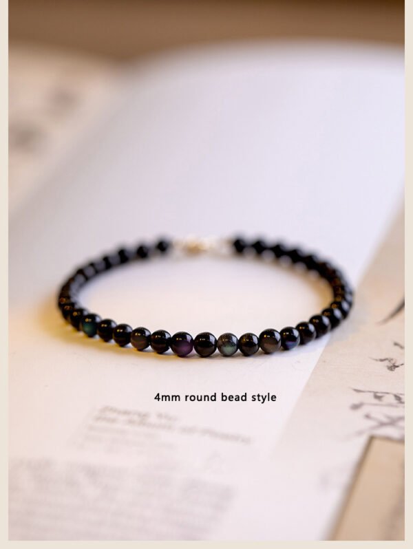 Natural obsidian bracelet for men and women, single circle hand beads for the year of the zodiac, retro style, personalized design to attract wealth and luck