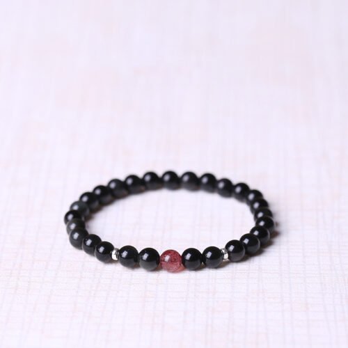 Fine black obsidian bracelet for women; small beads black hand chain natural crystal couple in stock rainbow eye 4mm