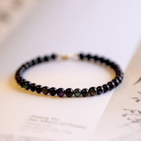 Natural obsidian bracelet for men and women, single circle hand beads for the year of the zodiac, retro style, personalized design to attract wealth and luck