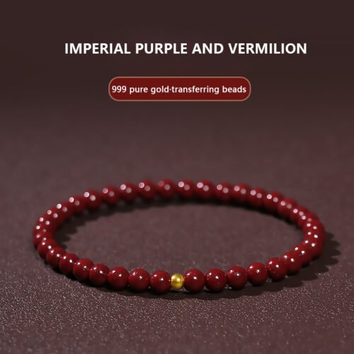 Cinnabar Bracelet for Women; Purple and Gold Sandstone Zodiac Bracelet for Good Luck in the Year of the Zodiac