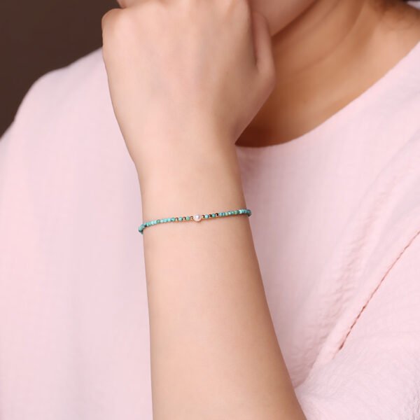 Fine 2mm natural raw stone unoptimized small turquoise bracelet for women single circle hand beads 14k gold cultural play autumn pearl
