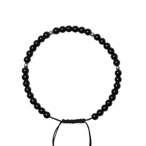 Men's and women's 4mm black obsidian and black agate beads hand-woven with black rope, with a fine rainbow eye pattern