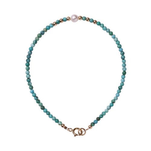 Fine 2mm natural raw stone unoptimized small turquoise bracelet for women single circle hand beads 14k gold cultural play autumn pearl