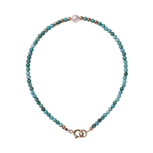 Fine 2mm natural raw stone unoptimized small turquoise bracelet for women single circle hand beads 14k gold cultural play autumn pearl