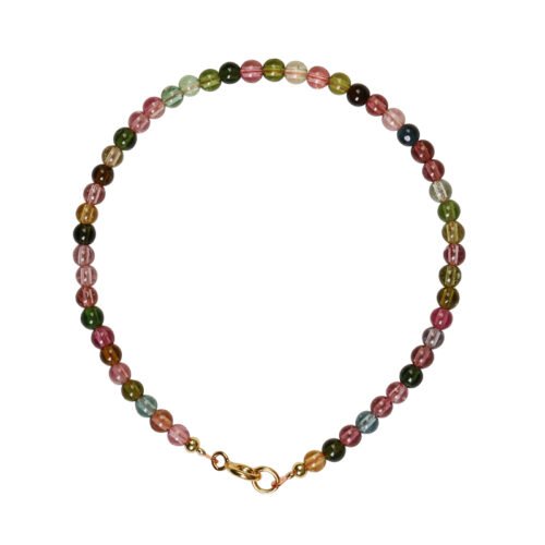 Fine old mine 2mm rainbow tourmaline bracelet for women, original stone 14k gold-plated watermelon color small crystal candy