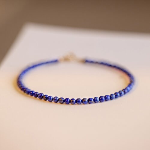 3mm fine lapis lazuli natural crystal bracelet for women; single circle jewelry with a vintage style.