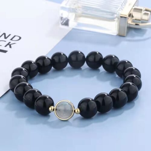 Natural obsidian black agate beads string beads loose beads single circle hand beads for men and women