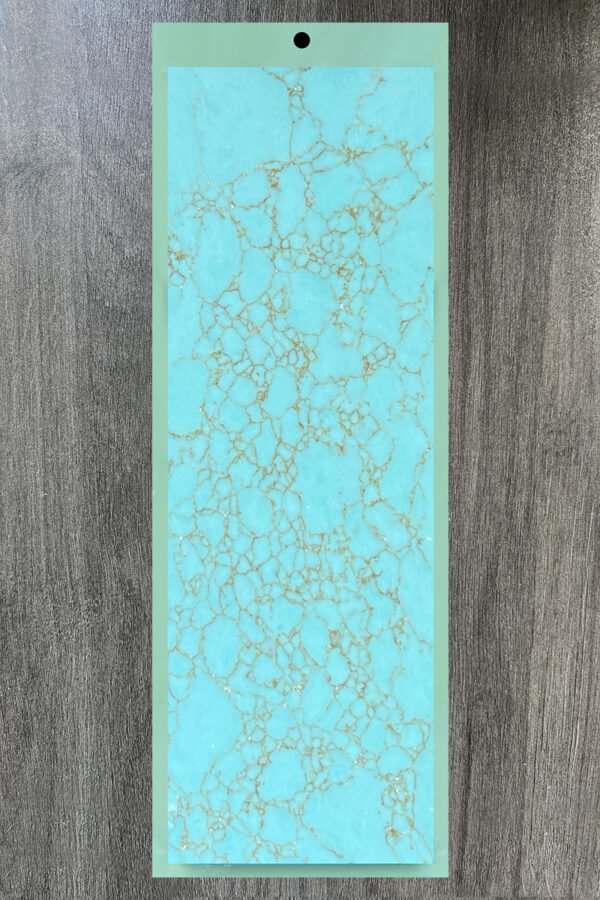 Synthetic turquoise slabs, artificial turquoise flakes, cue rods, inlaid knife handle panels, musical instruments, carved patches