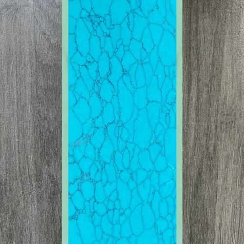 Synthetic turquoise slabs, artificial turquoise flakes, cue rods, inlaid knife handle panels, musical instruments, carved patches
