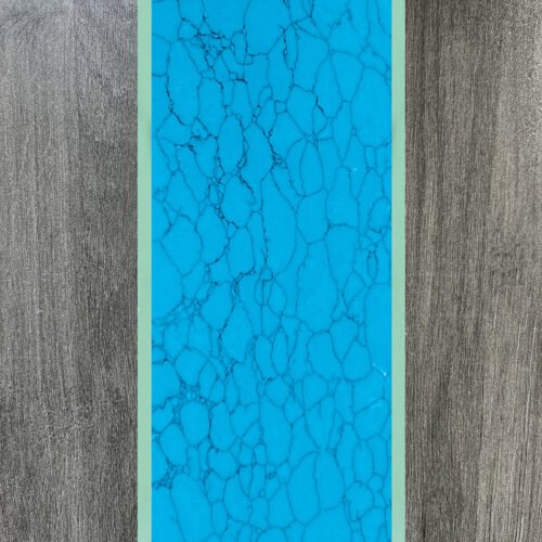 Synthetic turquoise slabs, artificial turquoise flakes, cue rods, inlaid knife handle panels, musical instruments, carved patches