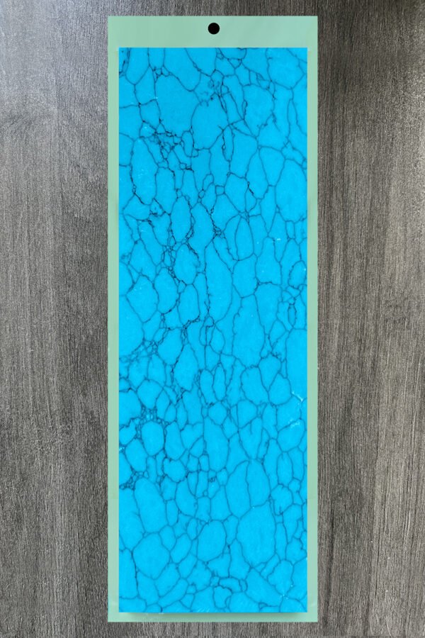Synthetic turquoise slabs, artificial turquoise flakes, cue rods, inlaid knife handle panels, musical instruments, carved patches