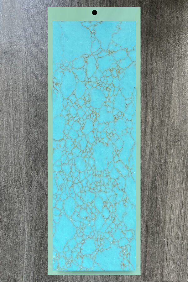 Synthetic turquoise slabs, artificial turquoise flakes, cue rods, inlaid knife handle panels, musical instruments, carved patches