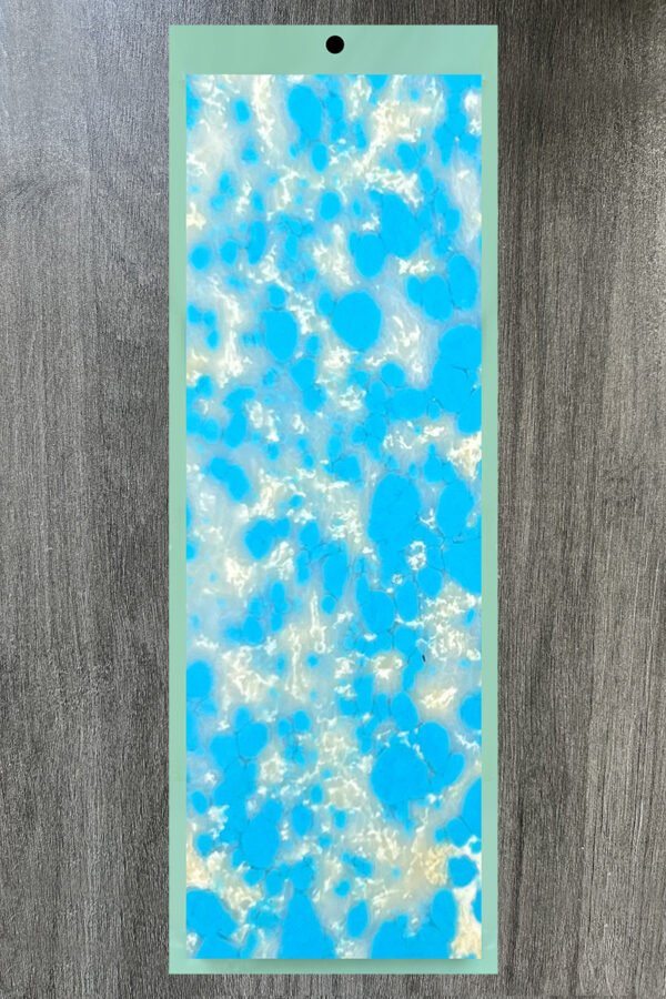 Synthetic turquoise slabs, artificial turquoise flakes, cue rods, inlaid knife handle panels, musical instruments, carved patches